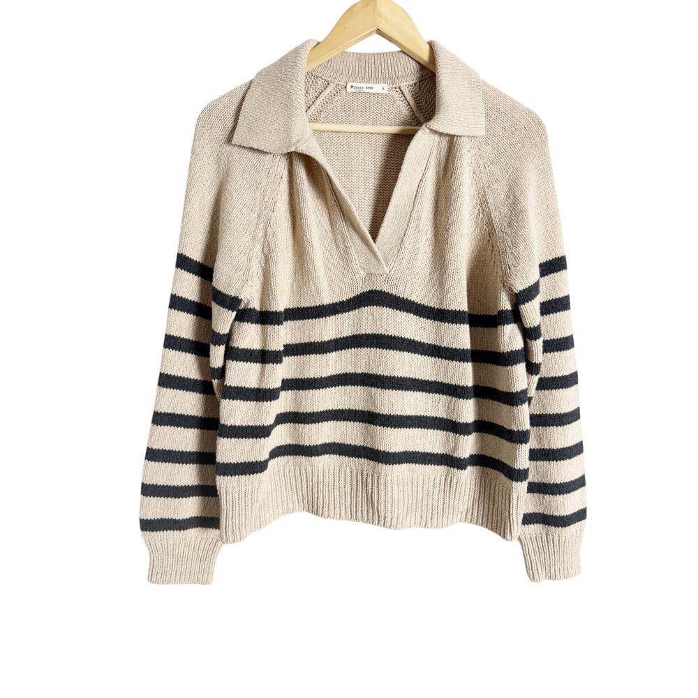 Marine Layer Relaxed Polo Striped Collared Long Sleeve Wool Sweater Size Small - Picture 6 of 13